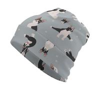 Qjjinxior Gorro de punto, gorro de dibujos animados de limón, gorro para correr, ciclismo, deportes al aire libre, Perro Boston Terrier, Talla única