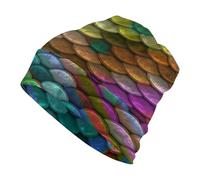Qjjinxior Gorro de punto, gorro de vaca, gorro para correr, ciclismo, deportes al aire libre, Escamas de pez arcoíris, Talla única