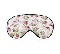 Qjjinxior Máscara de ojos de tela suave, máscara para dormir con diseño floral de pastel y tetera, máscara de ojos para dormir con diadema ajustable para hombres y mujeres