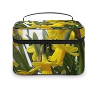 Qjjinxior Neceser de viaje de piel con diseño de cebra, neceser de viaje para mujer, Ramo de narcisos, 25x18x15cm