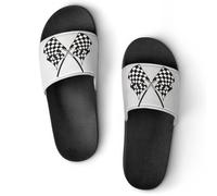 Qjjinxior Pantuflas antideslizantes, banderas a cuadros para hombres y mujeres, toboganes de ducha, Estilo negro, 41 1/3 EU