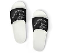 Qjjinxior Pantuflas antideslizantes, deslizadores artísticos de cachorro labrador negro para hombres y mujeres, toboganes de ducha, Estilo blanco, 39 EU