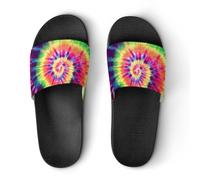 Qjjinxior Pantuflas antideslizantes, deslizadores coloridos y brillantes de teñido anudado para hombres y mujeres, toboganes de ducha, Estilo negro, 43.5 EU
