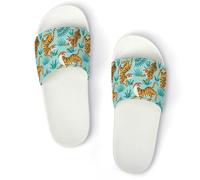 Qjjinxior Pantuflas antideslizantes, deslizadores con patrón de tigre para hombres y mujeres, toboganes de ducha, Estilo blanco, 41 1/3 EU