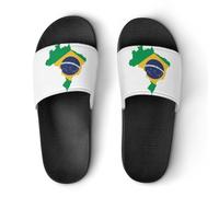 Qjjinxior Pantuflas antideslizantes, deslizadores de bandera de Brasil verde para hombres y mujeres, toboganes de ducha, Estilo negro, 37 1/3 EU
