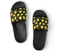 Qjjinxior Pantuflas antideslizantes, deslizadores de limón de dibujos animados para hombres y mujeres, toboganes de ducha, Estilo negro, 39 EU