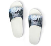Qjjinxior Pantuflas antideslizantes, deslizadores Moon Wolf para hombres y mujeres, toboganes de ducha, Estilo blanco, 39 1/3 EU