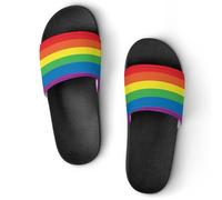 Qjjinxior Pantuflas antideslizantes, deslizadores Rainbow Peace Love para hombres y mujeres, toboganes de ducha, Estilo negro, 39 EU