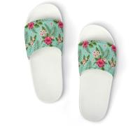 Qjjinxior Pantuflas antideslizantes, diseño de hojas tropicales hawaianas para hombres y mujeres, toboganes de ducha, Estilo blanco, 44 EU