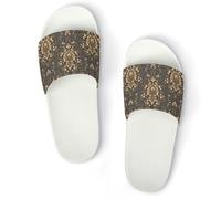 Qjjinxior Pantuflas antideslizantes, estampado floral rococó de cachemira con deslizadores dorados para hombres y mujeres, toboganes de ducha, Estilo blanco, 44 EU
