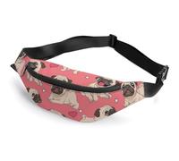Qjjinxior Riñonera ajustable con bonito diseño de búho, para correr, caminar, senderismo, Pug y fondo rosa, 36*15cm