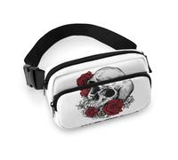 Qjjinxior Riñonera ajustable con diseño de calavera con rosas, para correr, caminar, senderismo