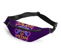 Qjjinxior Riñonera ajustable con semillas de diente de león para correr, caminar, senderismo, Calavera de neón morada, 36*15cm