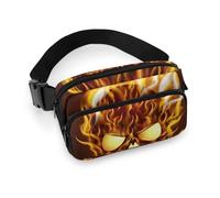 Qjjinxior Riñonera ajustable con textura de pared de ladrillo rojo para correr, caminar, senderismo, Calavera con llama, 20x13cm