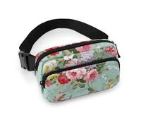 Qjjinxior Riñonera ajustable con textura de pared de ladrillo rojo para correr, caminar, senderismo, Flores florales vintage, 20x13cm