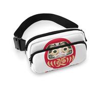 Qjjinxior Riñonera ajustable con textura de pared de ladrillo rojo para correr, caminar, senderismo, Fortune Daruma, 20x13cm