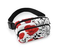 Qjjinxior Riñonera ajustable para pelota de béisbol, para correr, caminar, senderismo, Flor de amapola roja, 20x13cm