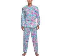 Qjjinxior Ropa de dormir, conjunto de pijama de la bandera de México para hombre, camiseta de manga larga y pantalones, Escalas de sirena de acuarela arcoíris, M