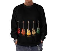 Qjjinxior Sudadera de manga larga con cuello redondo, calavera y huesos cruzados, suéteres casuales ligeros para hombre, Guitarra colorida música, L