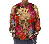 Qjjinxior Sudadera de manga larga con cuello redondo, calavera y huesos cruzados, suéteres casuales ligeros para hombre, Día de los Muertos, 5XL