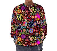 Qjjinxior Sudadera de manga larga con cuello redondo, calavera y huesos cruzados, suéteres casuales ligeros para hombre, Paz y amor, XXL