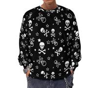 Qjjinxior Sudadera de manga larga con cuello redondo, calavera y huesos cruzados, suéteres casuales ligeros para hombre, Calavera y huesos cruzados, S