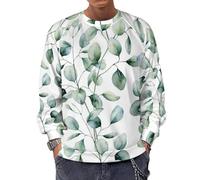 Qjjinxior Sudadera de manga larga con cuello redondo, calavera y huesos cruzados, suéteres casuales ligeros para hombre, Hojas de eucalipto, M