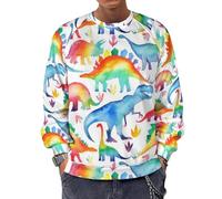 Qjjinxior Sudadera de manga larga con cuello redondo, calavera y huesos cruzados, suéteres casuales ligeros para hombre, Dinosaurio arcoí, 4XL