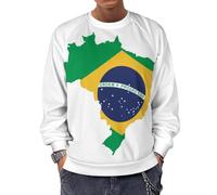 Qjjinxior Sudadera de manga larga con cuello redondo, calavera y huesos cruzados, suéteres casuales ligeros para hombre, Bandera verde de Brasil, S