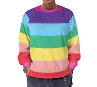 Qjjinxior Sudadera de manga larga con cuello redondo, calavera y huesos cruzados, suéteres casuales ligeros para hombre, Líneas horizontales a rayas de color arcoí, XXL