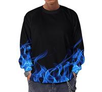 Qjjinxior Sudadera de manga larga con cuello redondo, calavera y huesos cruzados, suéteres casuales ligeros para hombre, Llama ardiente azul, S