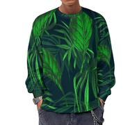 Qjjinxior Sudadera de manga larga con cuello redondo, calavera y huesos cruzados, suéteres casuales ligeros para hombre, Planta verde de la selva tropical, XXL