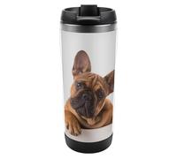 Qjjinxior Taza de café de viaje aislada de acero inoxidable de 380 ml, taza de viaje con pata de bulldog francés y perro con tapa a prueba de fugas, parte inferior antideslizante