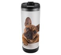 Qjjinxior Taza de café de viaje aislada de acero inoxidable de 380 ml, taza de viaje con pata de bulldog francés y perro con tapa a prueba de fugas, parte inferior antideslizante