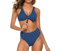 Qjjinxior Traje de baño para mujer, conjunto de bikini con calavera, trajes de baño de dos piezas, Punto de ancla náutica, S