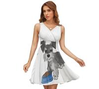 Qjjinxior Vestido de mujer con cuello en V, vestido de perro Schnauzer, vestido de verano sin mangas para fiesta, vacaciones, Schnauzer Dog, L
