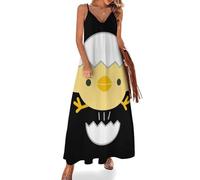 Qjjinxior Vestido largo de verano para mujer, estampado de huellas de animales, vestido de verano con cuello en V, tirantes delgados, vestido de playa, Pollito de cáscara de, 4XL Alto