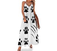 Qjjinxior Vestido largo de verano para mujer, estampado de huellas de animales, vestido de verano con cuello en V, tirantes delgados, vestido de playa, huellas de pata de animales, 5XL Alto