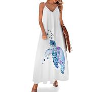 Qjjinxior Vestido largo de verano para mujer, vestido de verano con diseño de mariposas moradas, cuello en V, tirantes delgados, vestido de playa, Tortuga marina acuarela, 4XL Alto