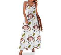 Qjjinxior Vestido largo de verano para mujer, vestido de verano verde tropical, vestido de verano con cuello en V, tirantes delgados, vestido de playa, Patrón de mono, plátano, XXL Alto
