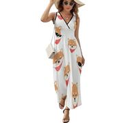 Qjjinxior Vestido sin mangas, bonito vestido de perro Shiba Lnu, vestido largo casual de verano con cuello en V para Laydies, Guapo perro Shiba Lnu, M