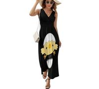 Qjjinxior Vestido sin mangas, bonito vestido de perro Shiba Lnu, vestido largo casual de verano con cuello en V para Laydies, Pollito de cáscara de, S