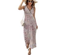 Qjjinxior Vestido sin mangas, bonito vestido de perro Shiba Lnu, vestido largo casual de verano con cuello en V para Laydies, Piel de leopardo, oro rosa, 4XL