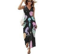 Qjjinxior Vestido sin mangas, colorido vestido de perro galgo, vestido largo casual de verano con cuello en V para Laydies, Alien, 5XL