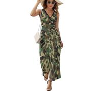 Qjjinxior Vestido sin mangas, vestido de escamas de pez arcoíris, vestido largo casual de verano con cuello en V para laydies, Patrón de camuflaje verde, XL
