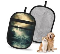 QJKFDHG Guantes electrostáticos para eliminar el pelo de mascotas con cascadas y niebla en un mundo de fantasía, cepillo mágico reutilizable para pelo de perro y gato, removedor de pelo para sofá