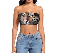 QJKFDHG Top corto sin tirantes para mujer, tubo de doble forro, estampado de cabaña de ciencia ficción, Camiseta de tubo para mujer 9, L