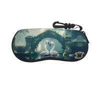 QJKFDHG Two Swans Swimming on the Lake1 - Funda de neopreno con impresión personalizada de doble cara para gafas, bolsa ultraligera y delgada, soporte para gafas de sol de viaje para adultos unisex