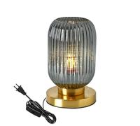 QJRGUY 10.26 Inch Unique Table Lamp with Pumpkin and Ribbed Glass Shade Bedroom, Office Suitable for Living Room, Dormitory, Office,(Smoke Gray)