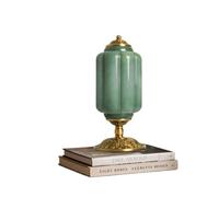 QJRGUY 15" Glass Table Lamp, Farmhouse, Antique Brass Finish Base, and Bedroom Decor Suitable for Living Room, Dormitory, Office,(Green)